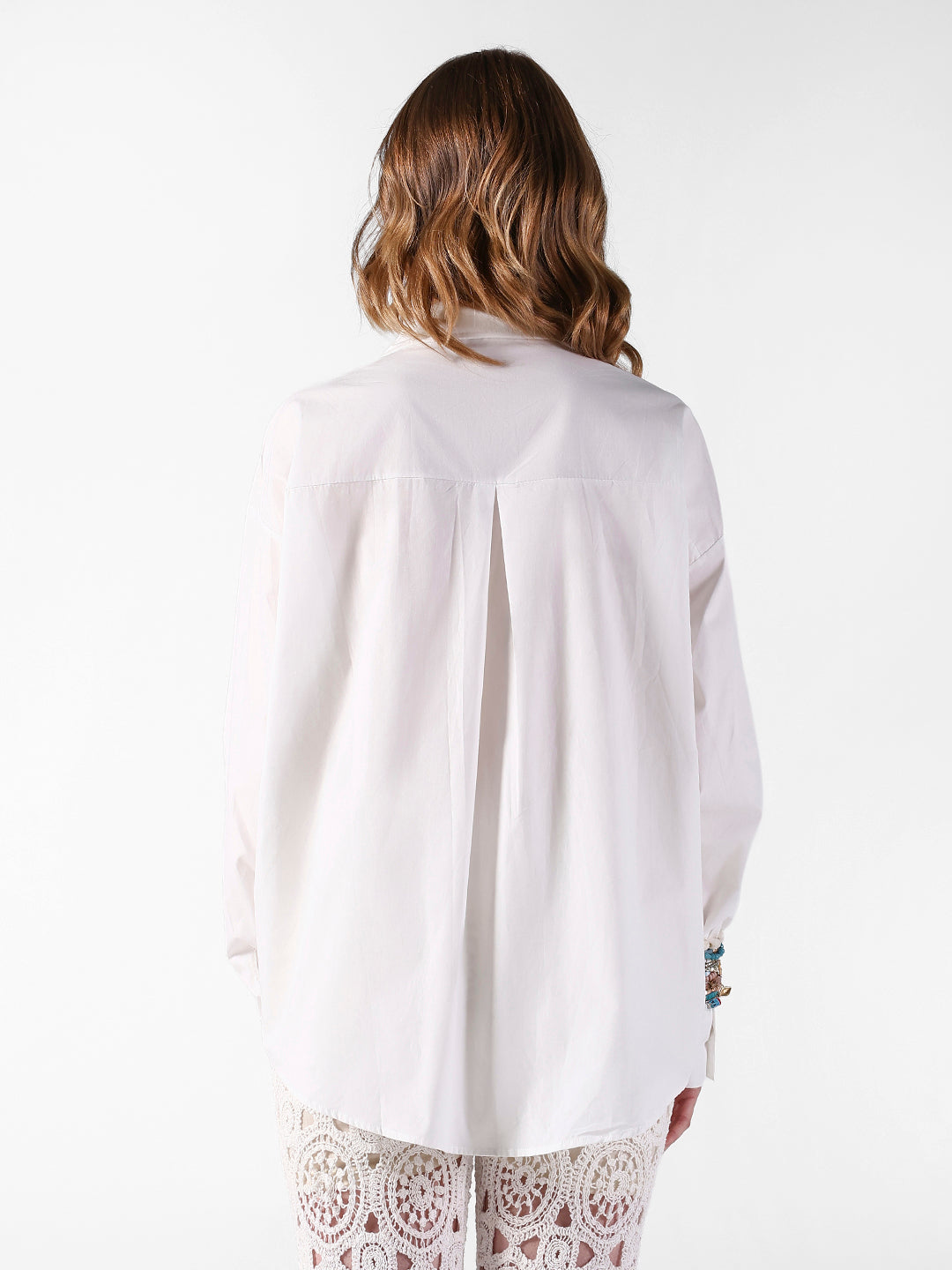 Women's Embellished White Button-Down Shirt