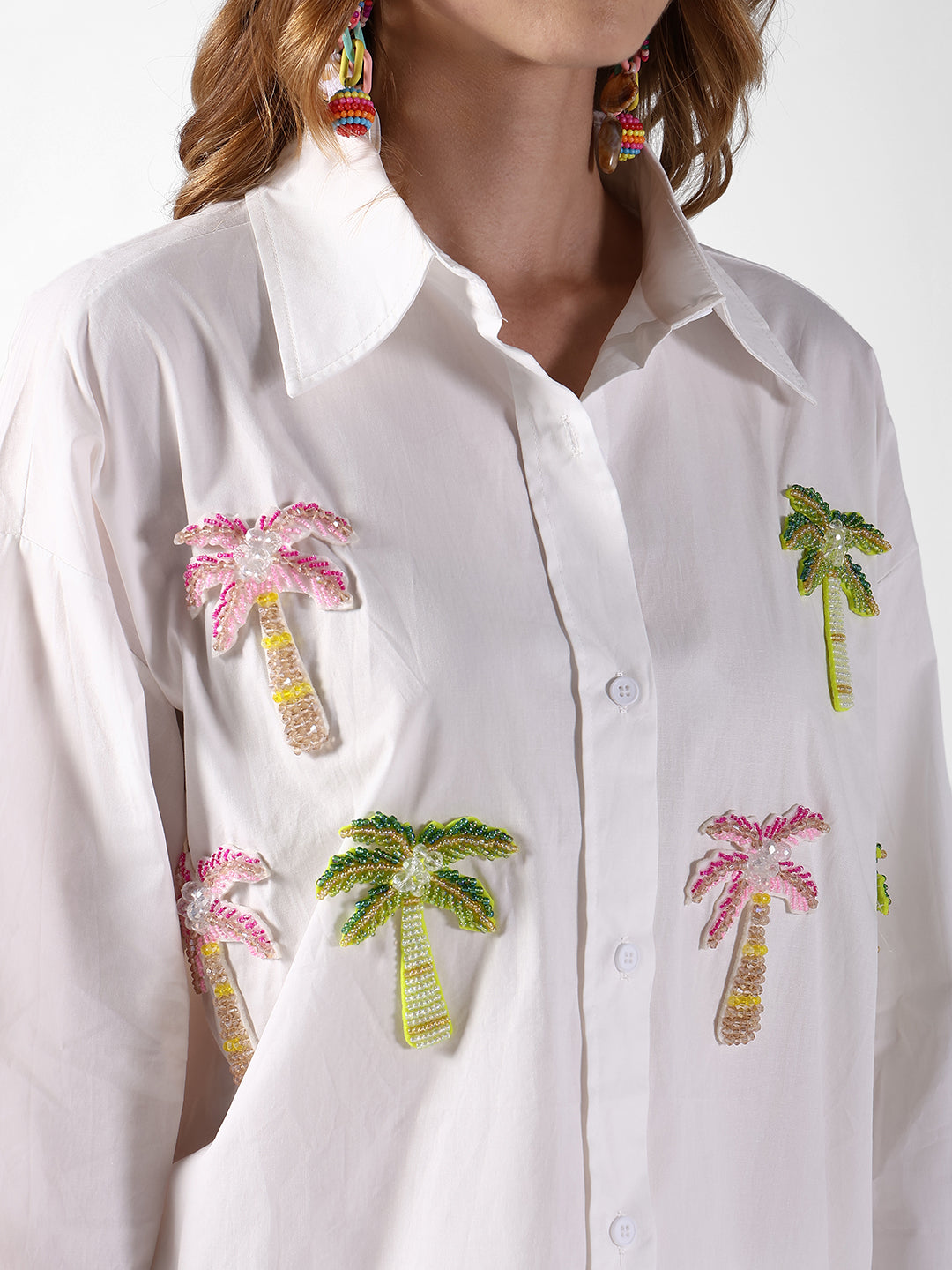 Women's Embellished White Button-Down Shirt