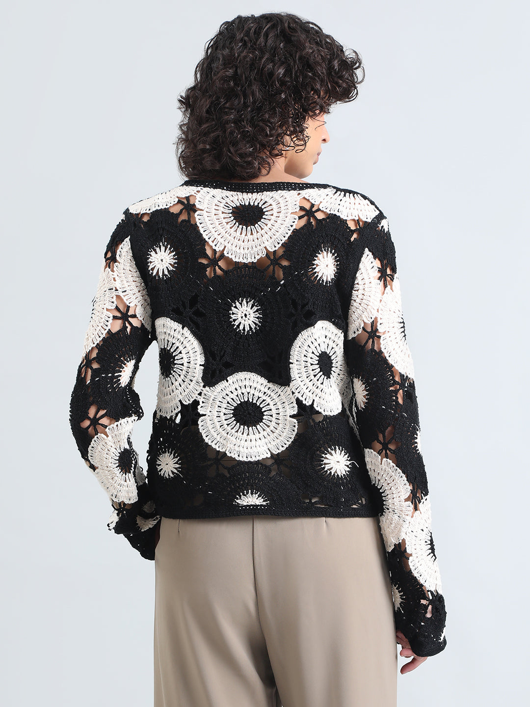 Women's Floral Black and White Crochet Top