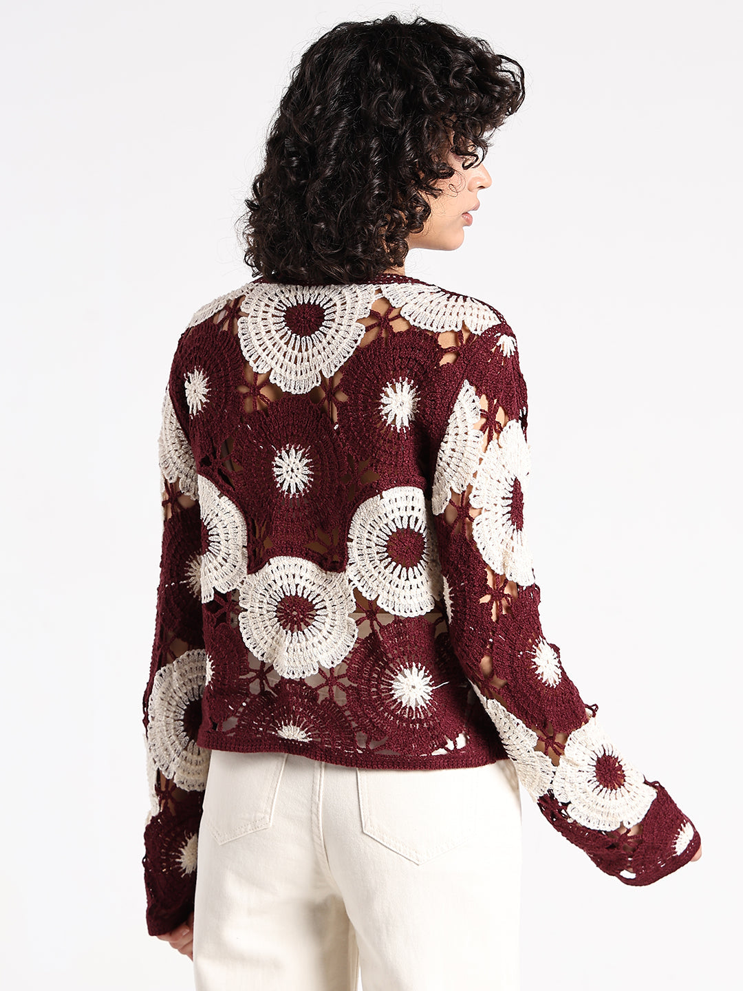 Women's Floral Maroon Crochet Top
