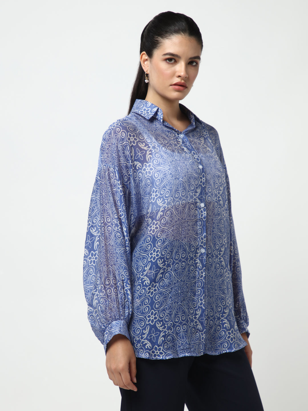 Women Blue Solid Oversized Shirt