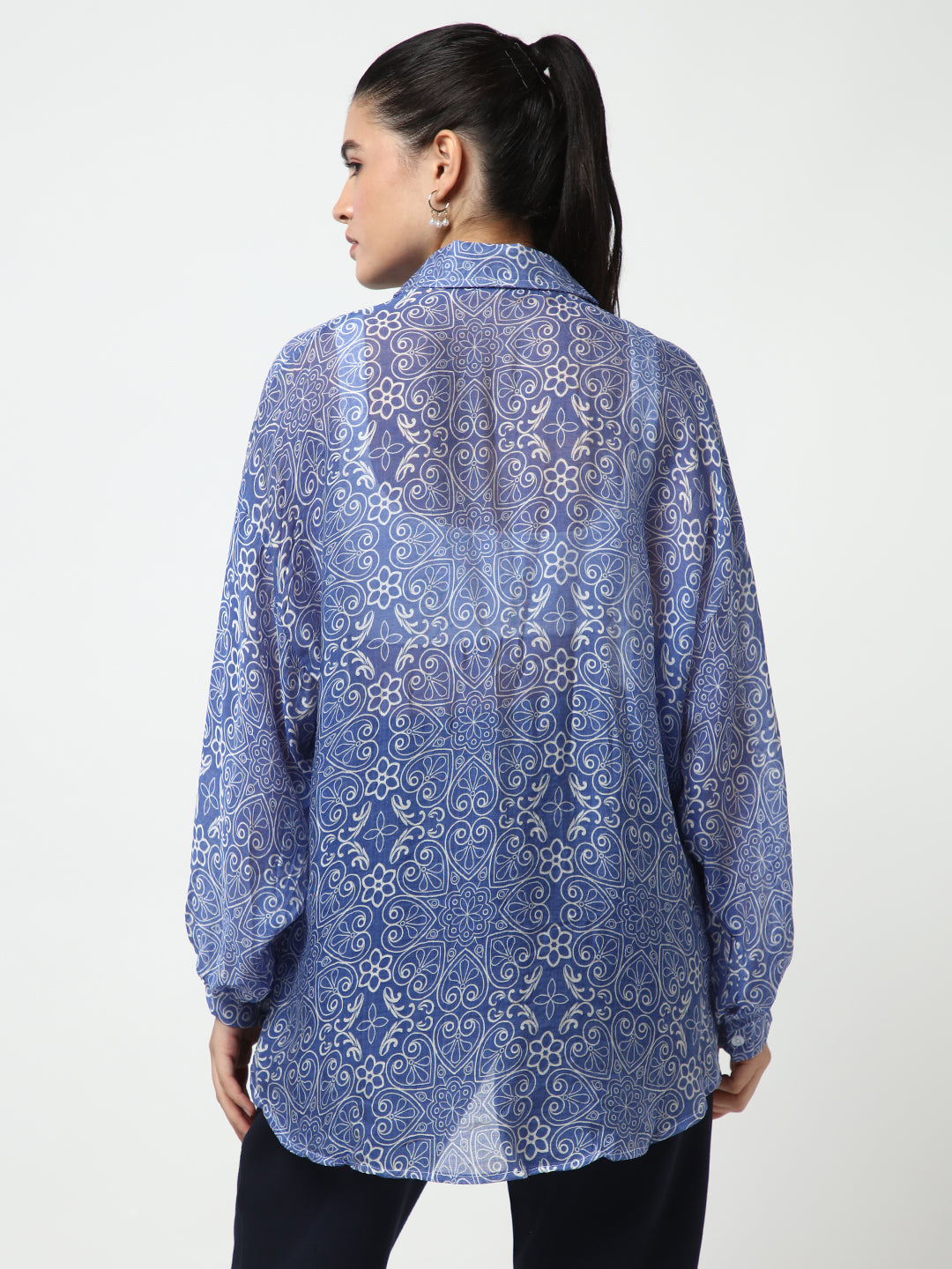 Women Blue Solid Oversized Shirt