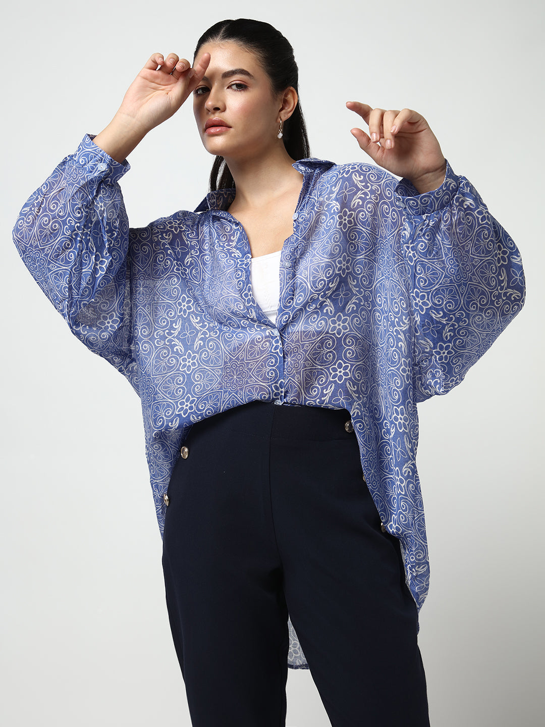 Women Blue Solid Oversized Shirt