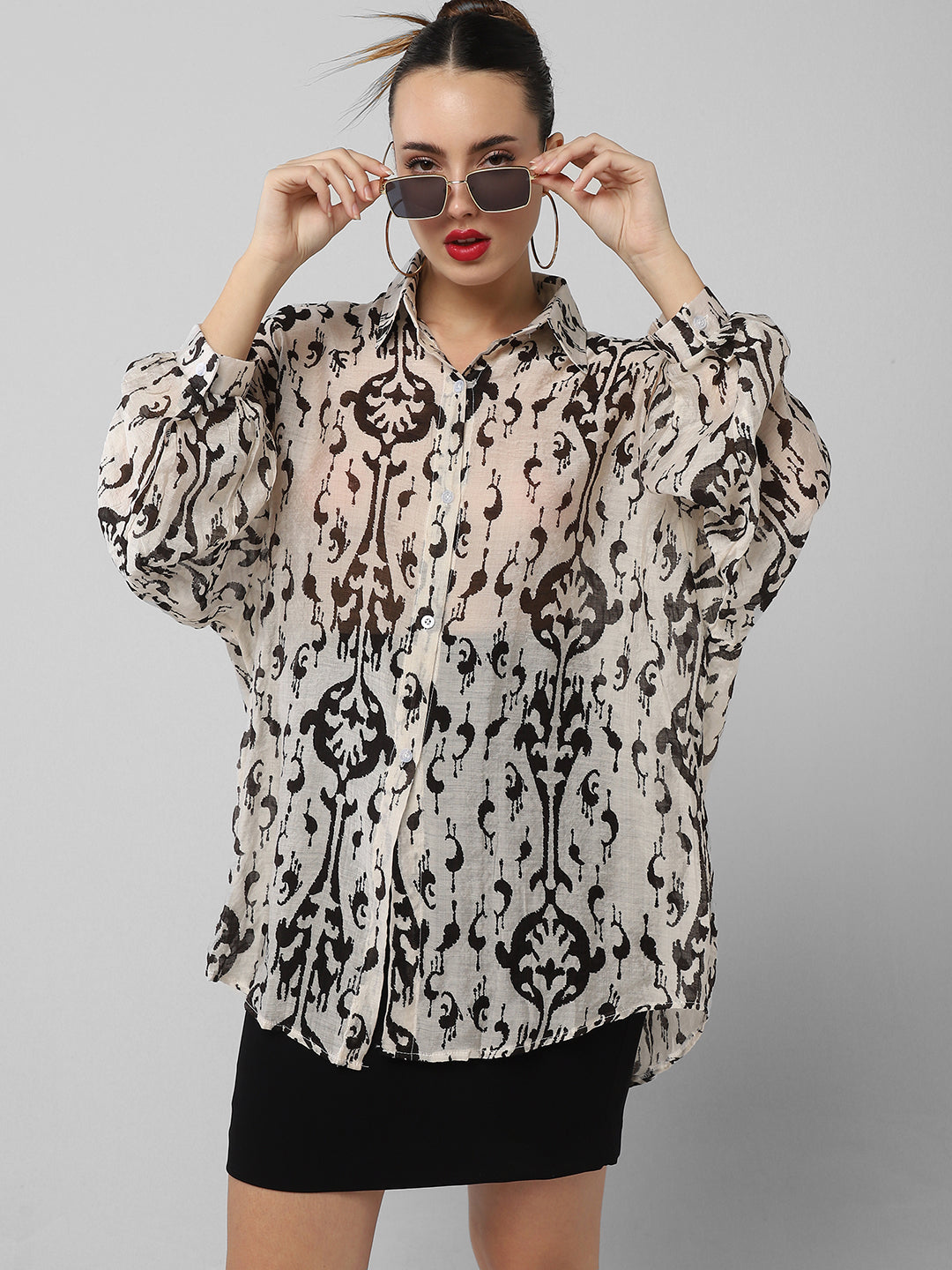 Women Solid Cream Oversized Shirt