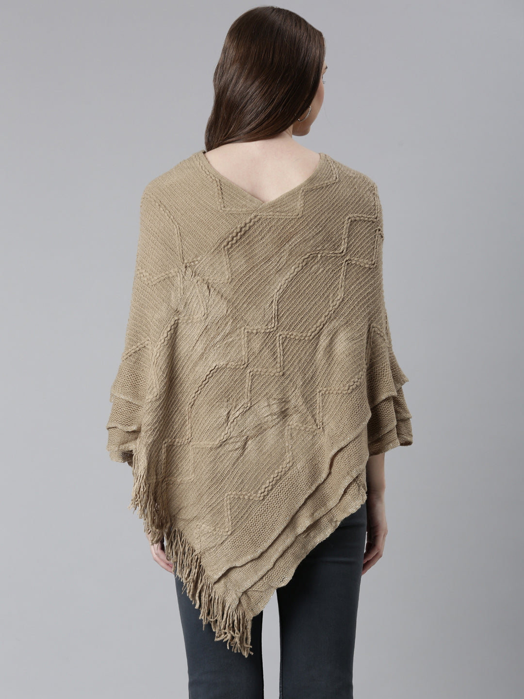 Women's Khaki Self Design Longline Poncho