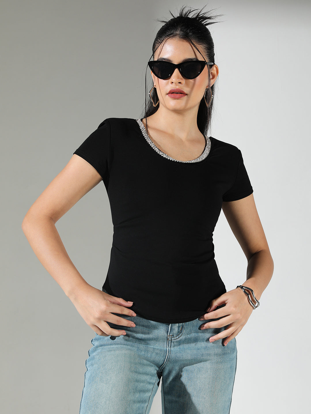 Women Black Solid Top