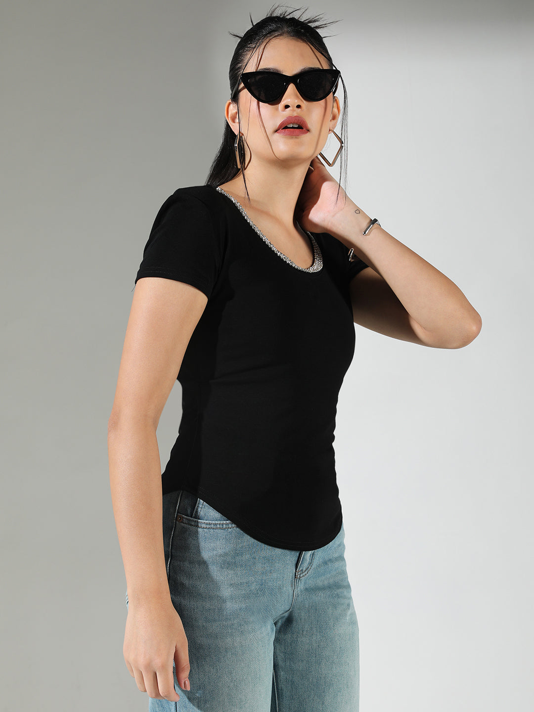 Women Black Solid Top