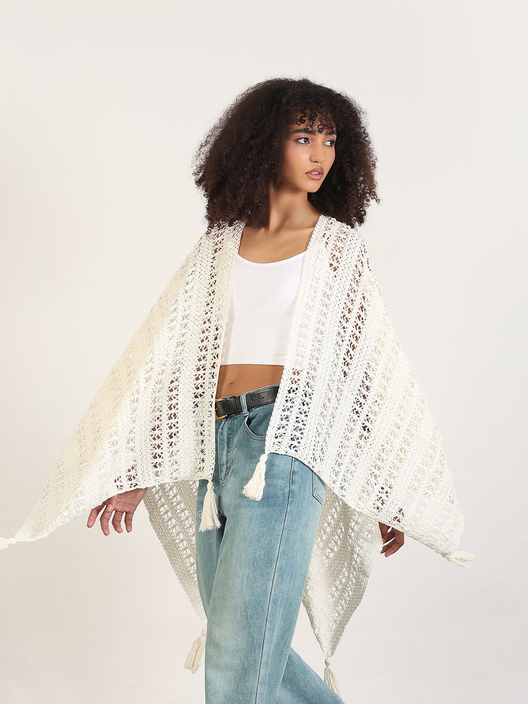 Women's Solid Cream Asymmetric Top