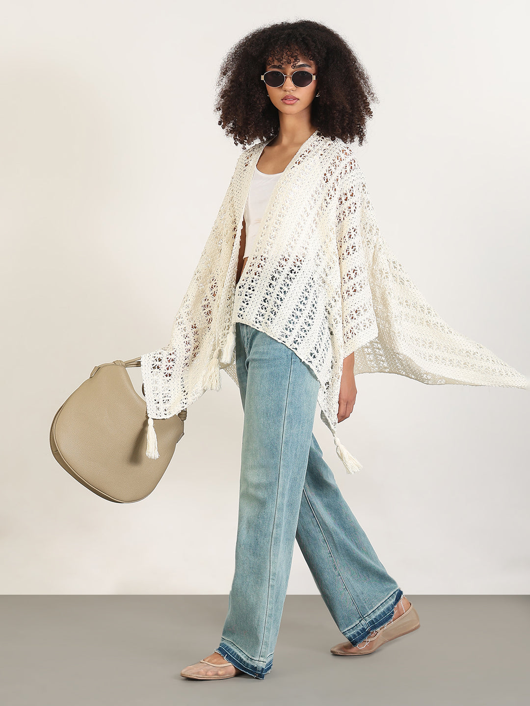 Women's Solid Cream Asymmetric Top