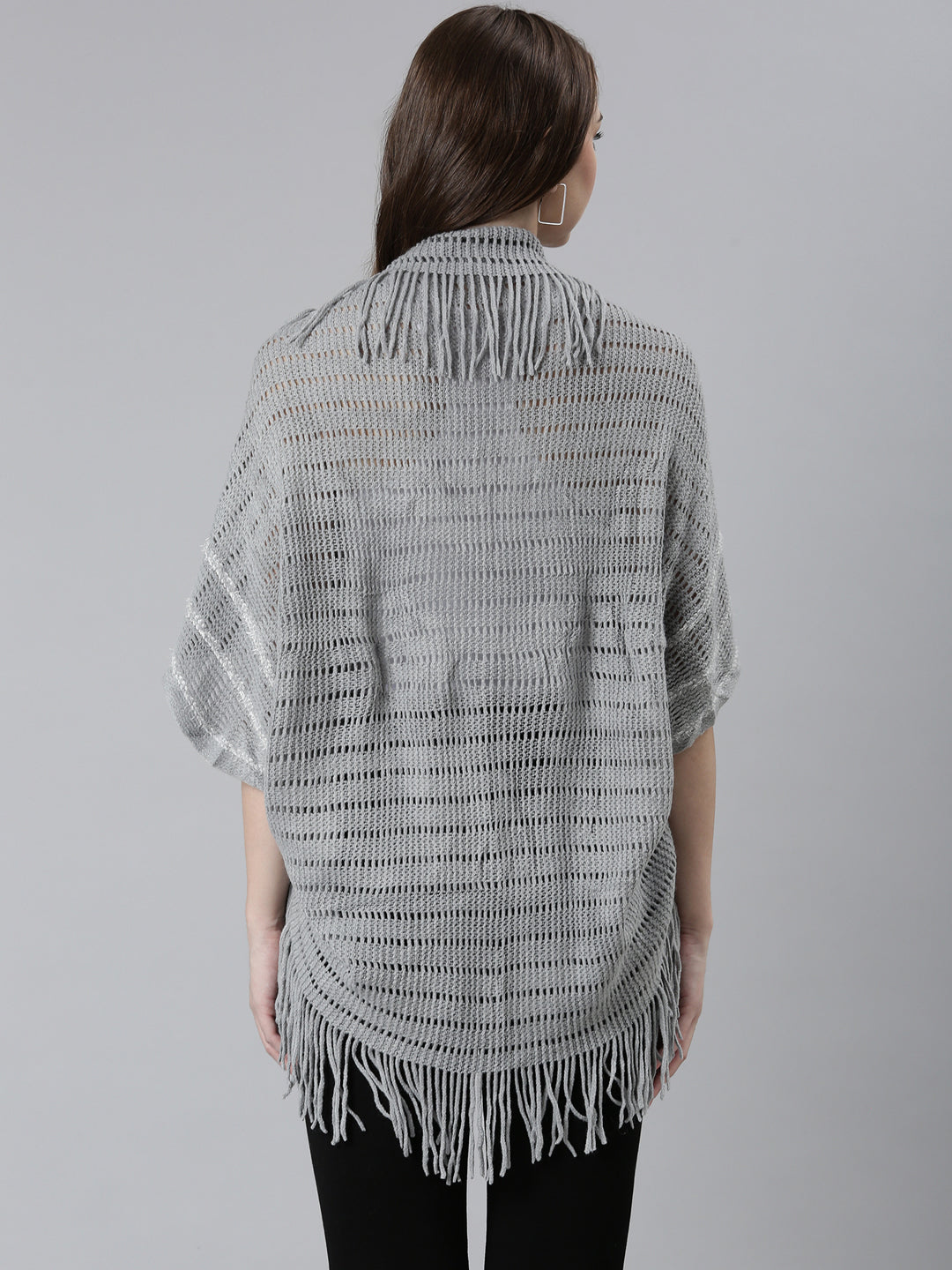 Women Grey Self Design Poncho