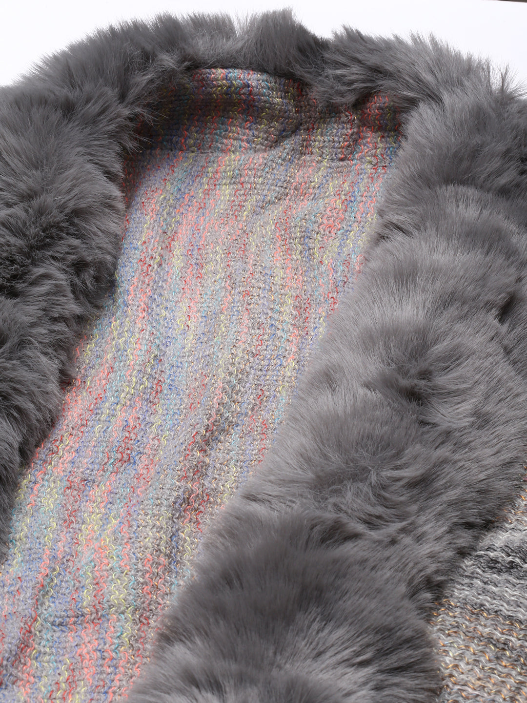 Women's Grey Speckled Fringed Detail Poncho