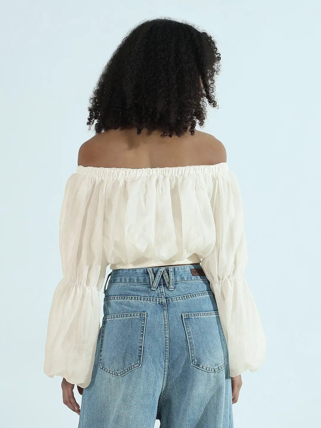 Women's Cream Off-Shoulder Balloon Crop Top - from SHOWOFFFF