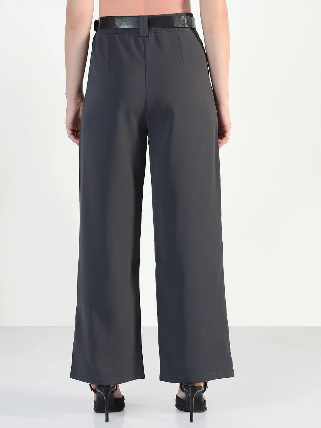 Women's Grey Straight Fit Trousers with Belt - from SHOWOFFFF