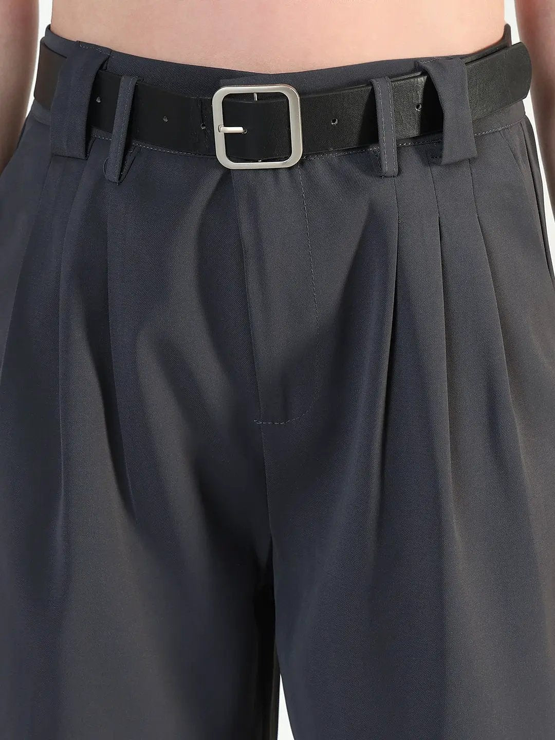 Women's Grey Straight Fit Trousers with Belt - from SHOWOFFFF