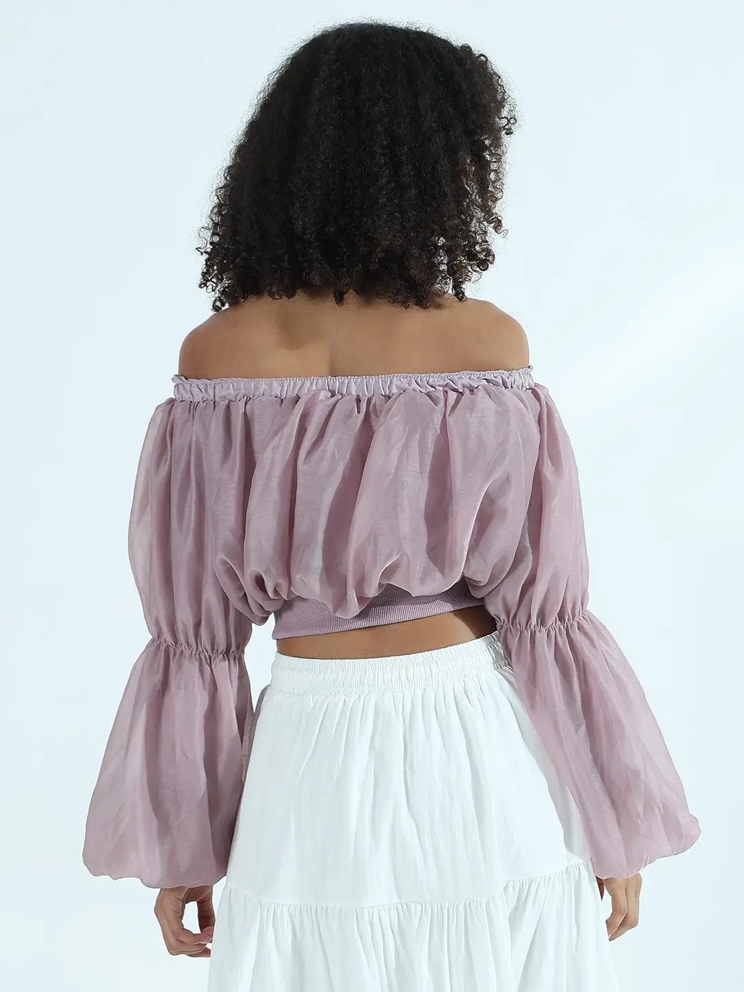 Women's Mauve Off-Shoulder Balloon Crop Top - from SHOWOFFFF