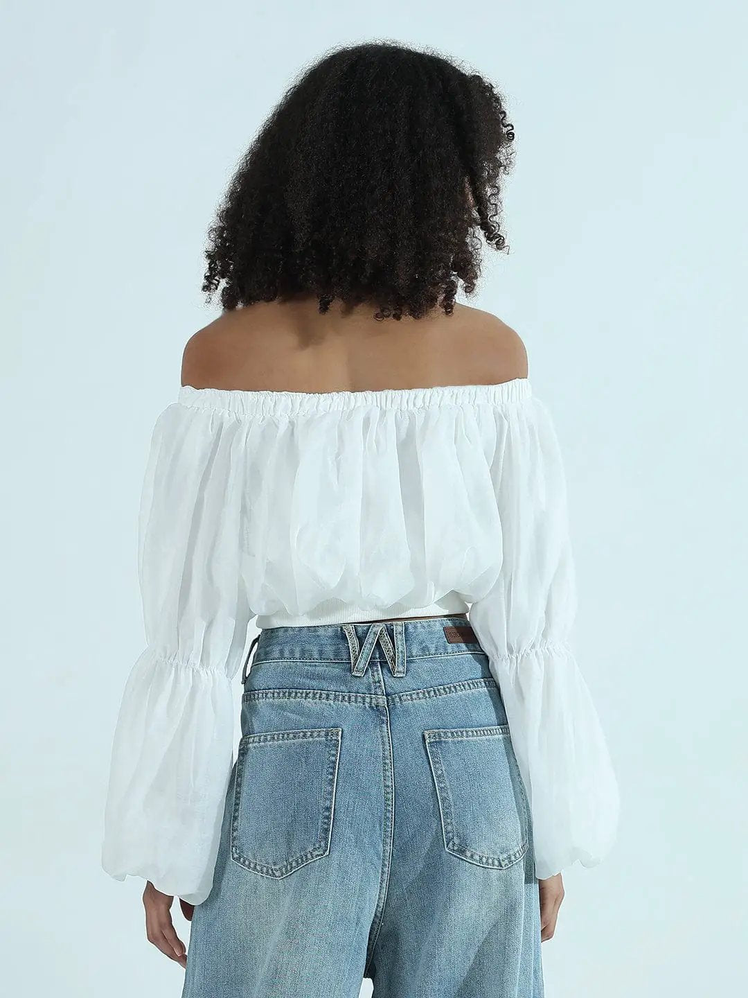 Women's White Off-Shoulder Balloon Crop Top