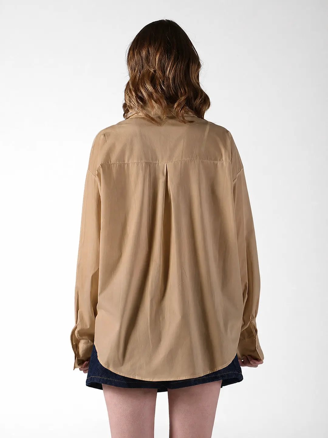 Women's Beige Shirt with Embellished Button Detail