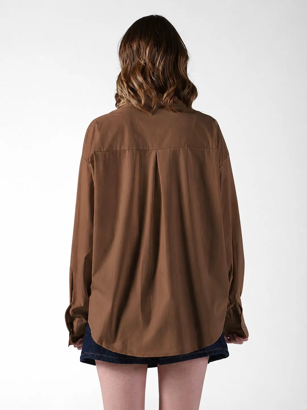 Women's Brown Shirt with Embellished Button Detail