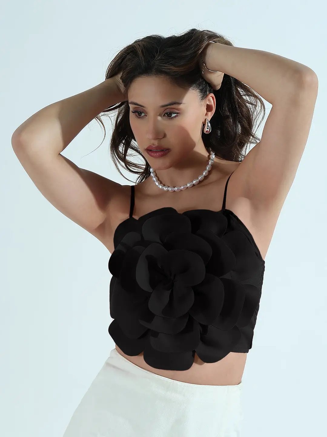 Buy Women's Black 3D Flower Crop Top | Showoffff