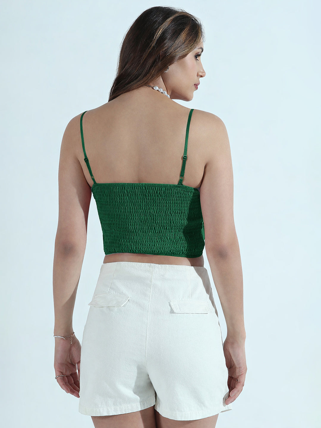 Women's Green 3D Flower Crop Top