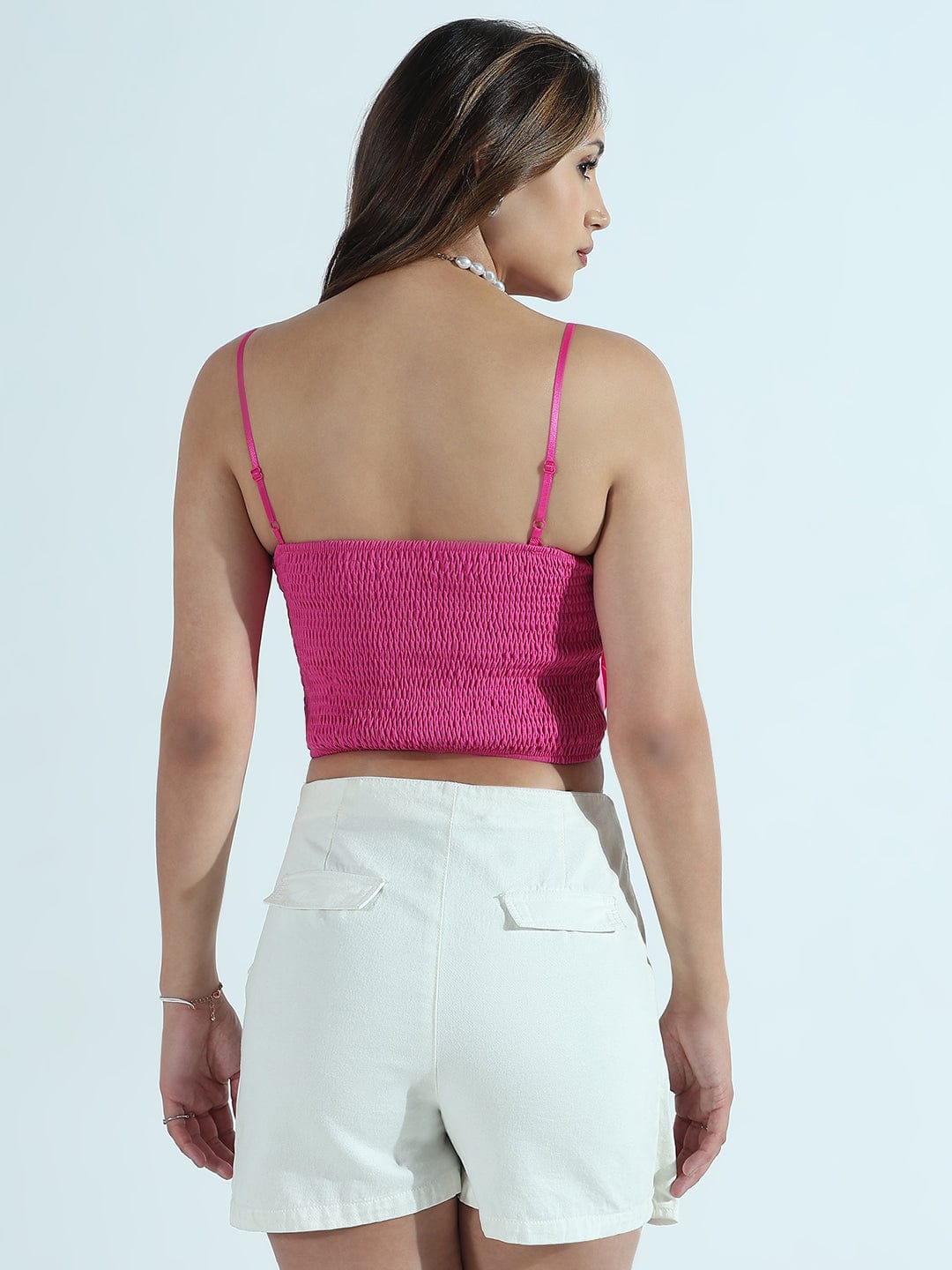 Women's Pink 3D Flower Crop Top