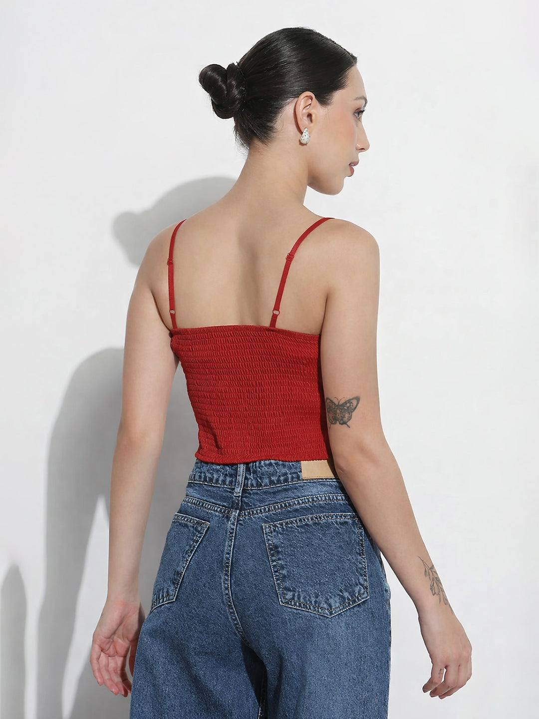 Women's Red 3D Flower Crop Top