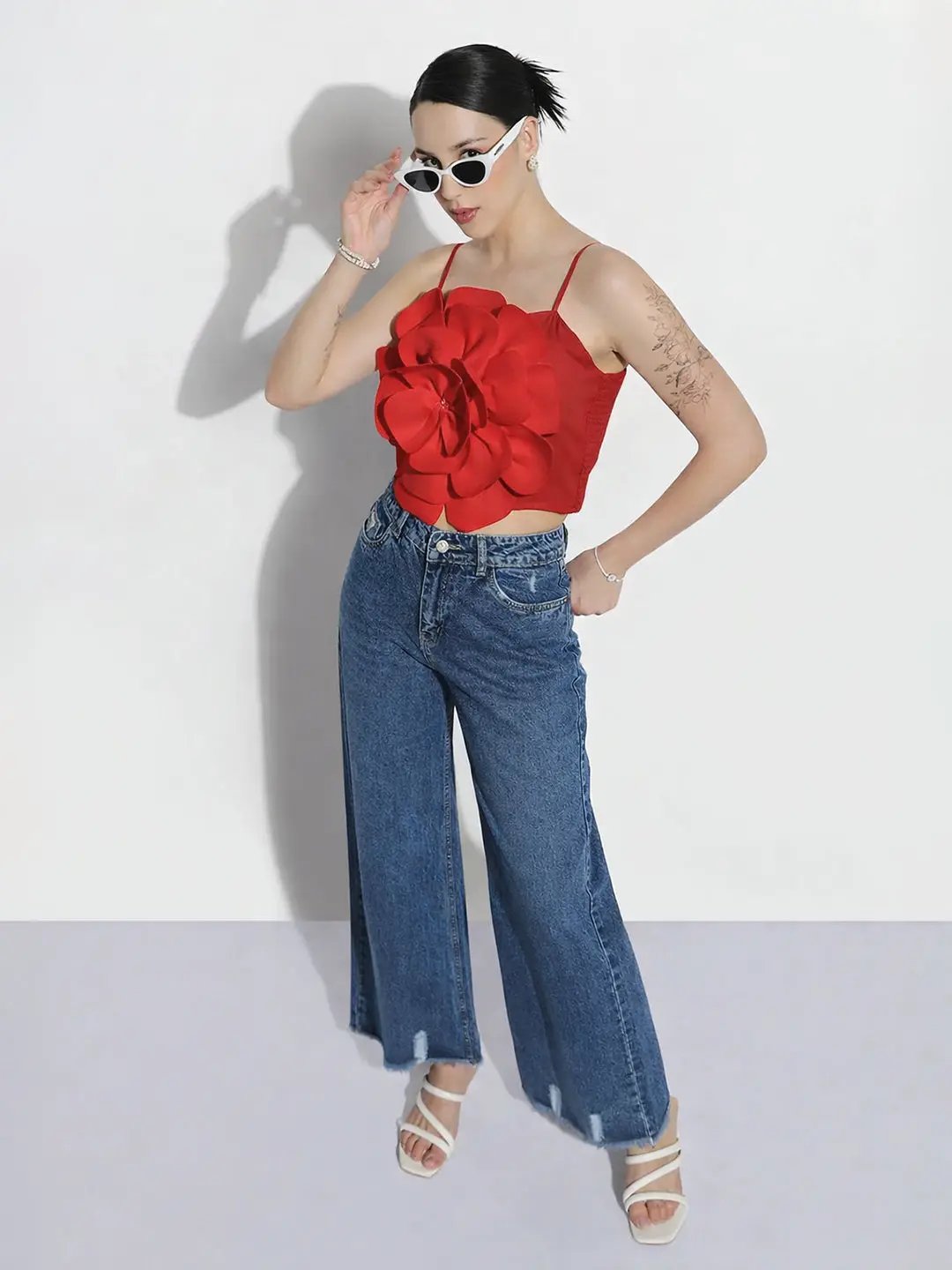 Buy Women's Red 3D Flower Crop Top | Showoffff