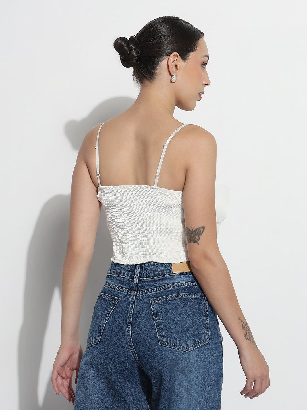 Women's White 3D Flower Crop Top