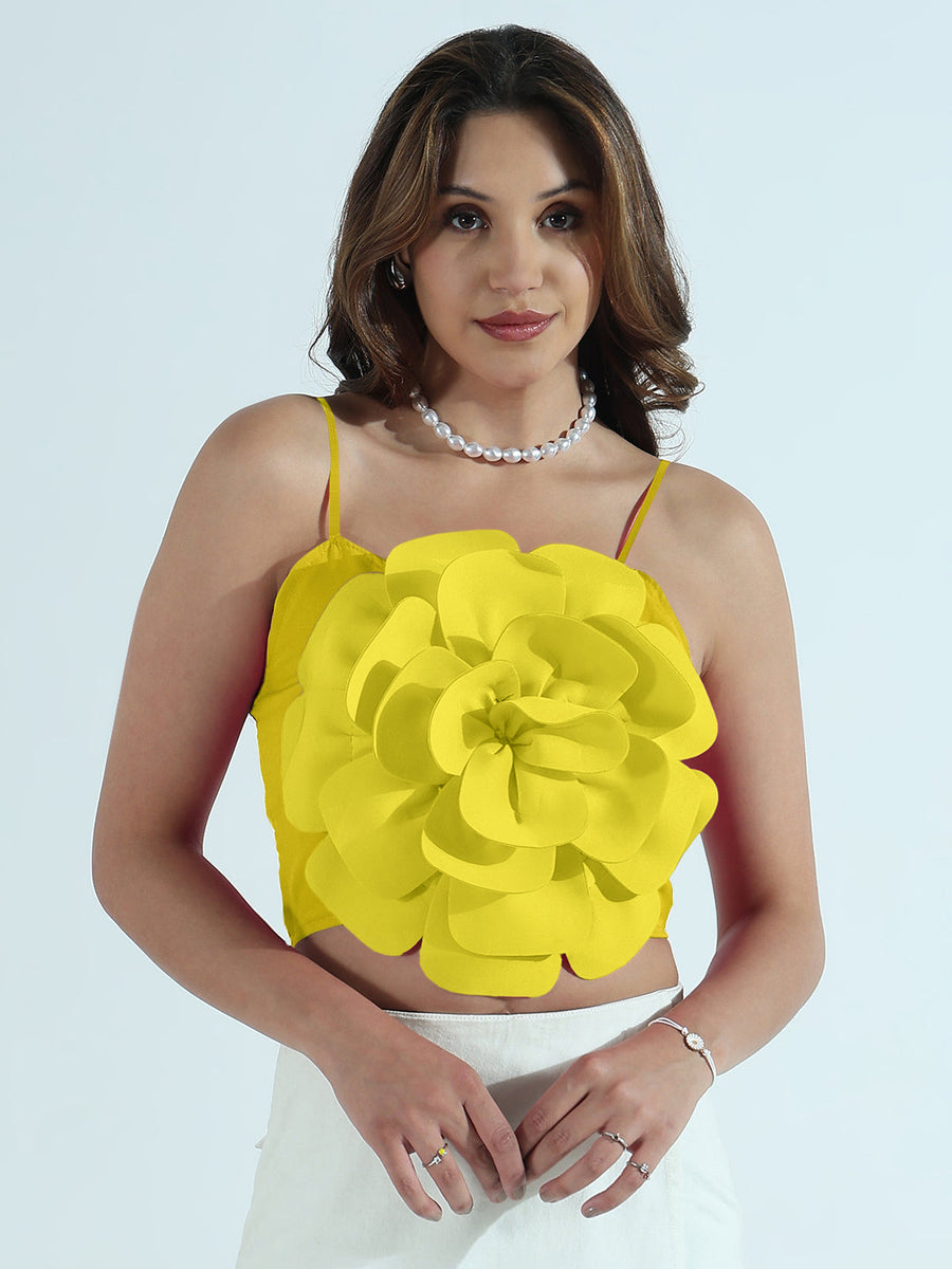 Buy Yellow 3d Flower Crop Top | Showoffff
