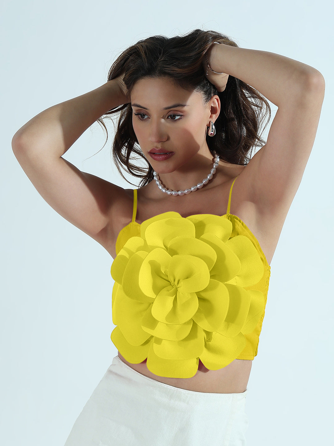 Women's Yellow 3D Flower Crop Top