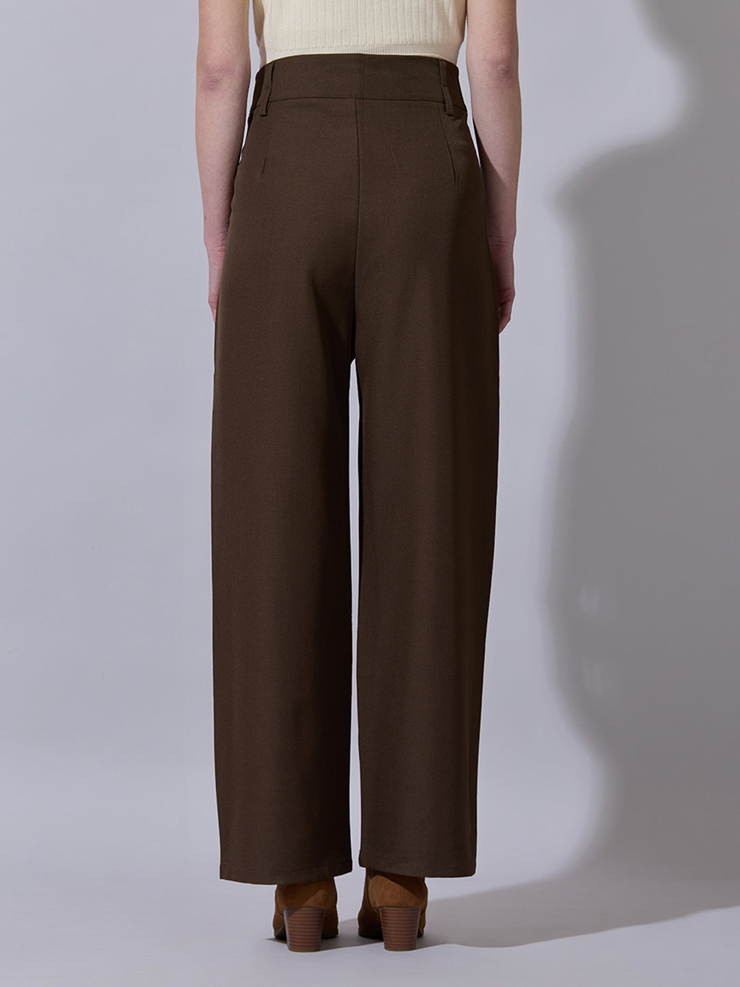 Women's Brown Relaxed Fit Wide Leg Trousers