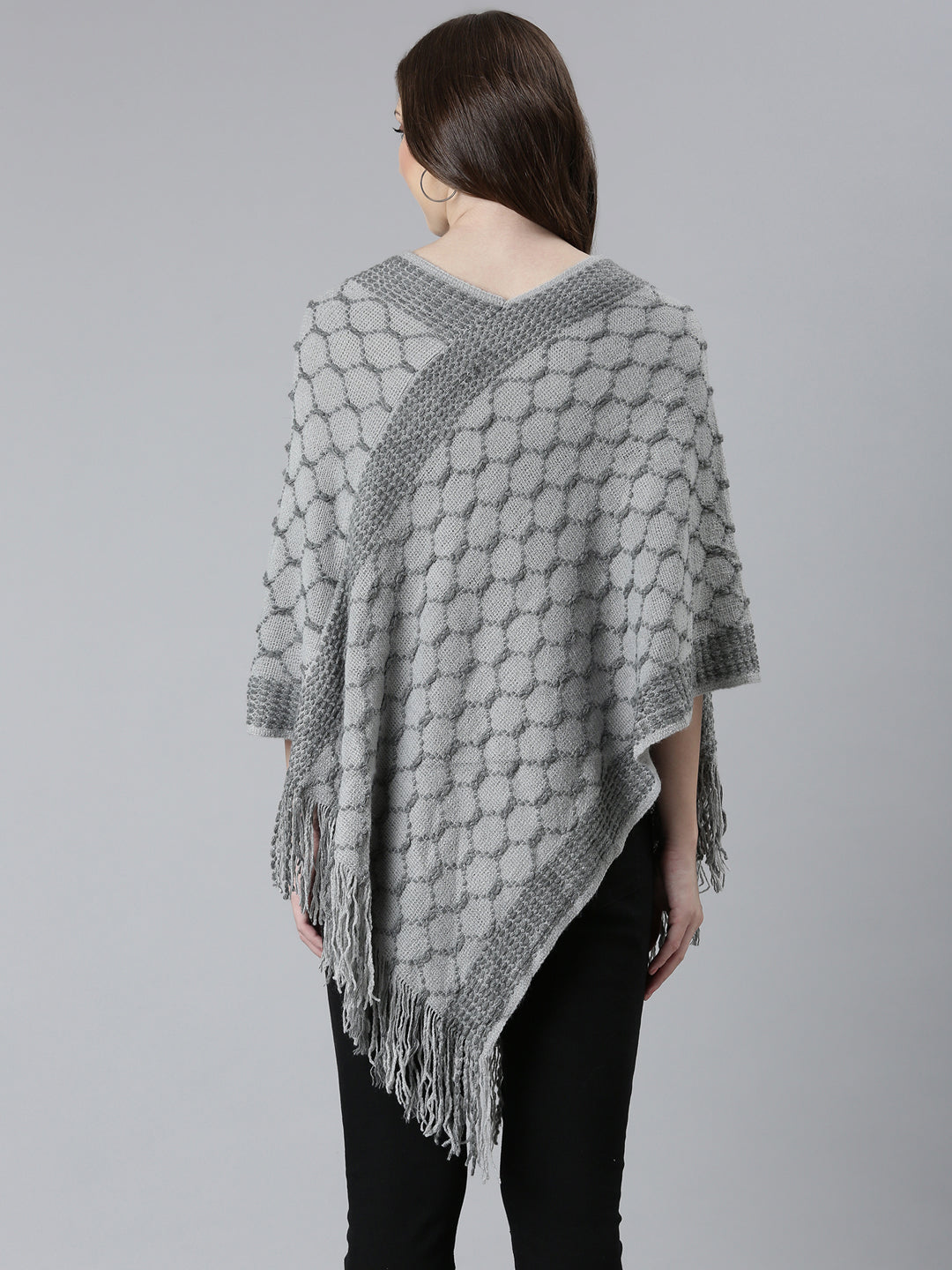 Women Grey Self Design Poncho