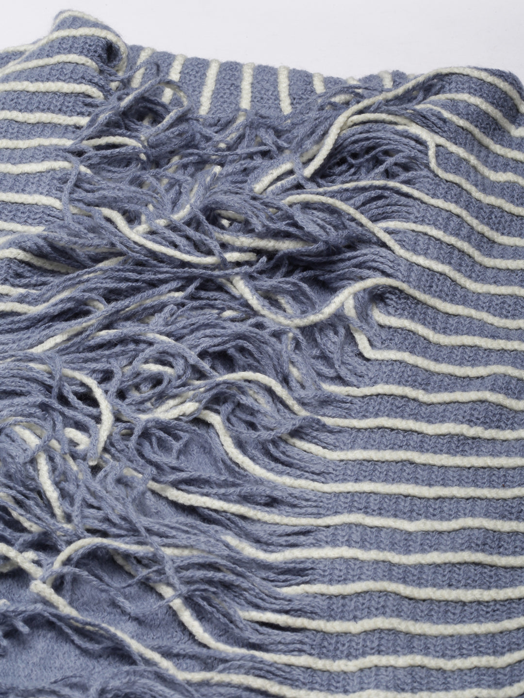 Women's Blue Striped Fringed Detail Poncho