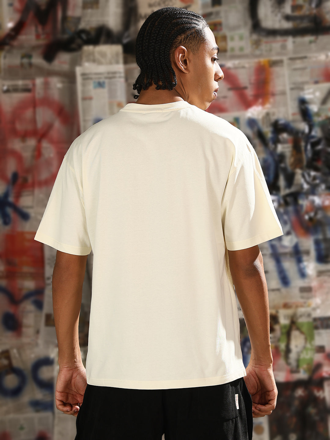 Men Casual Cream Solid T-Shirt