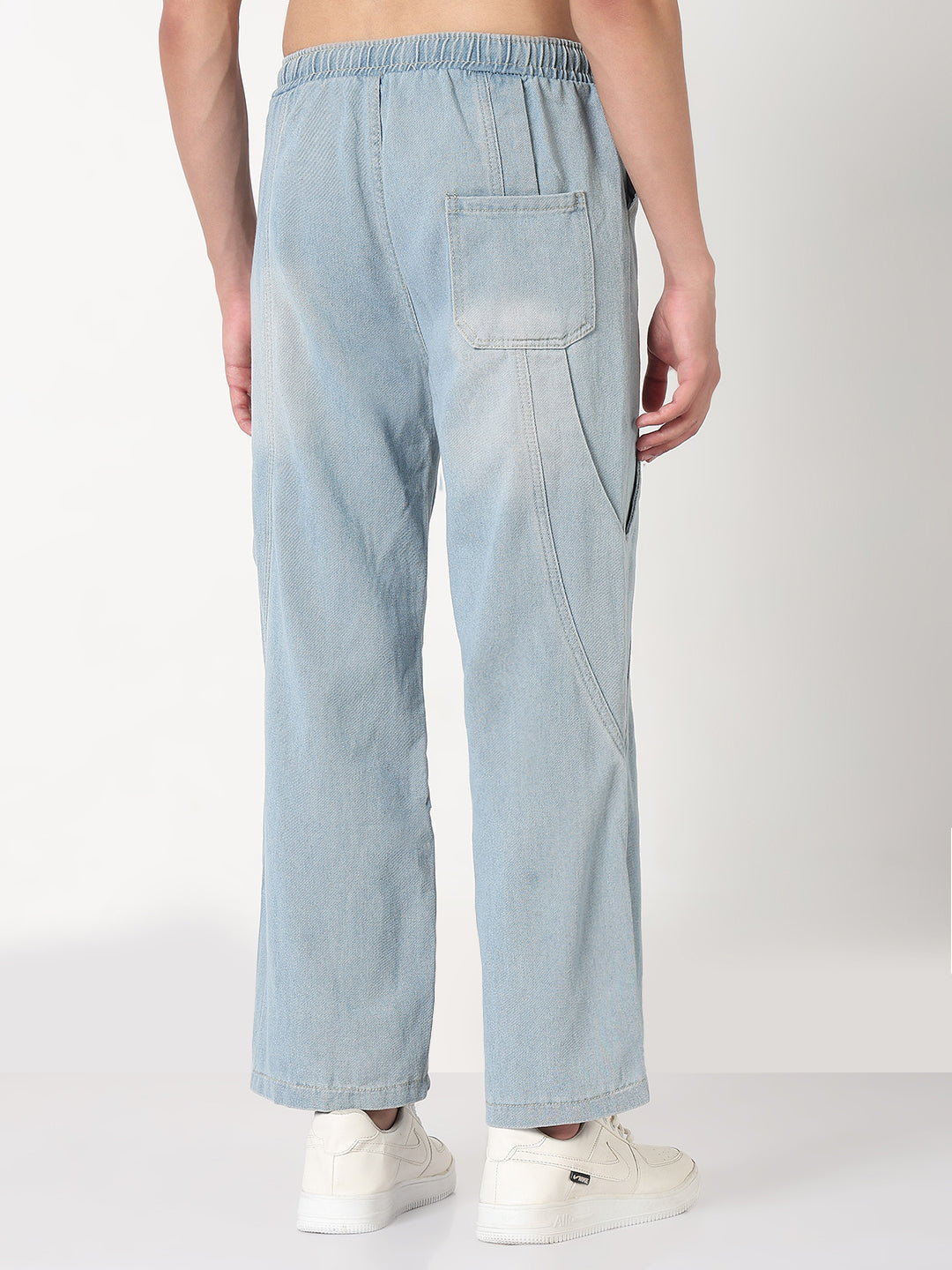 Men's Blue Washed Straight Fit Drawstring Jeans