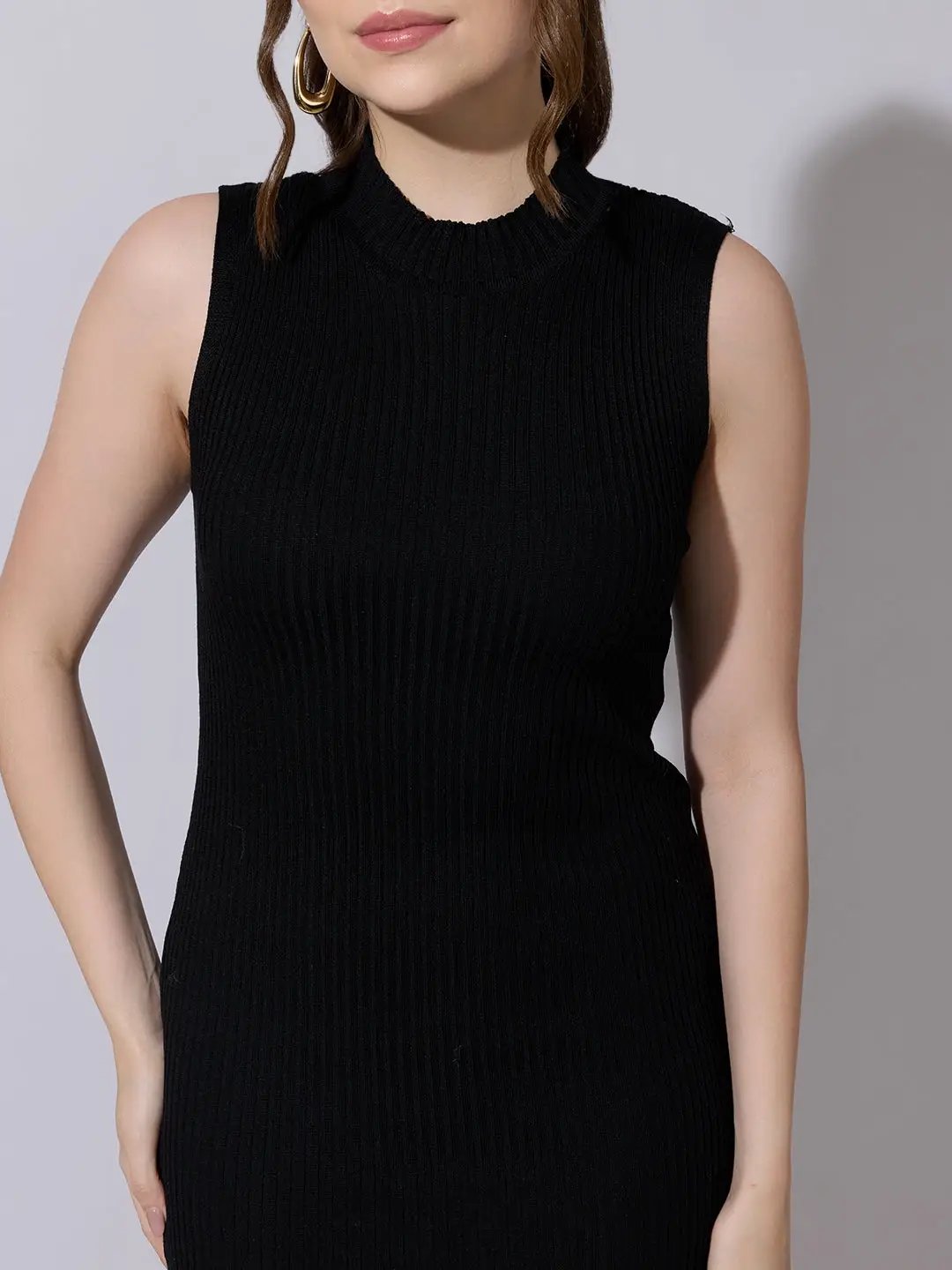 Shop Women's Black Knit Dress with Striped Poncho-Style Overlay| Showoffff Shop Women's Black Knit Dress with Striped Poncho-Style Overlay| Showoffff