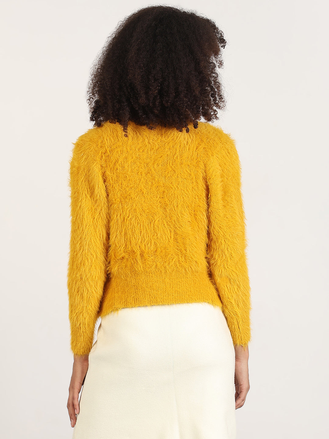 Women's Mustard Solid V-Neck Crop Shrug