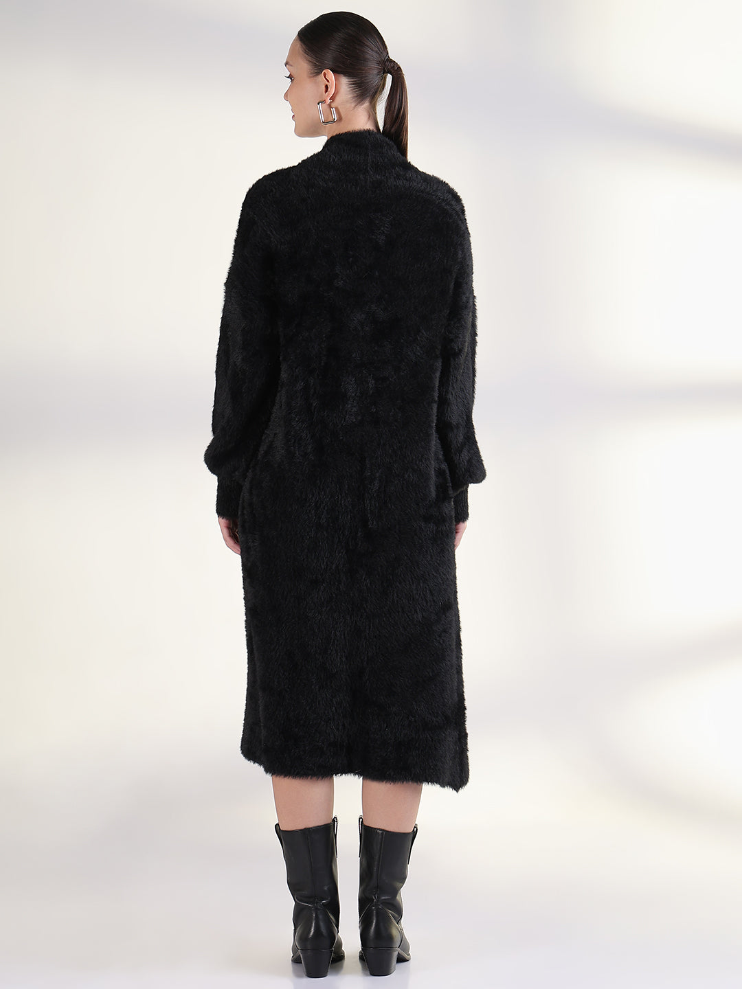 Women's Solid Black Longline Shrug