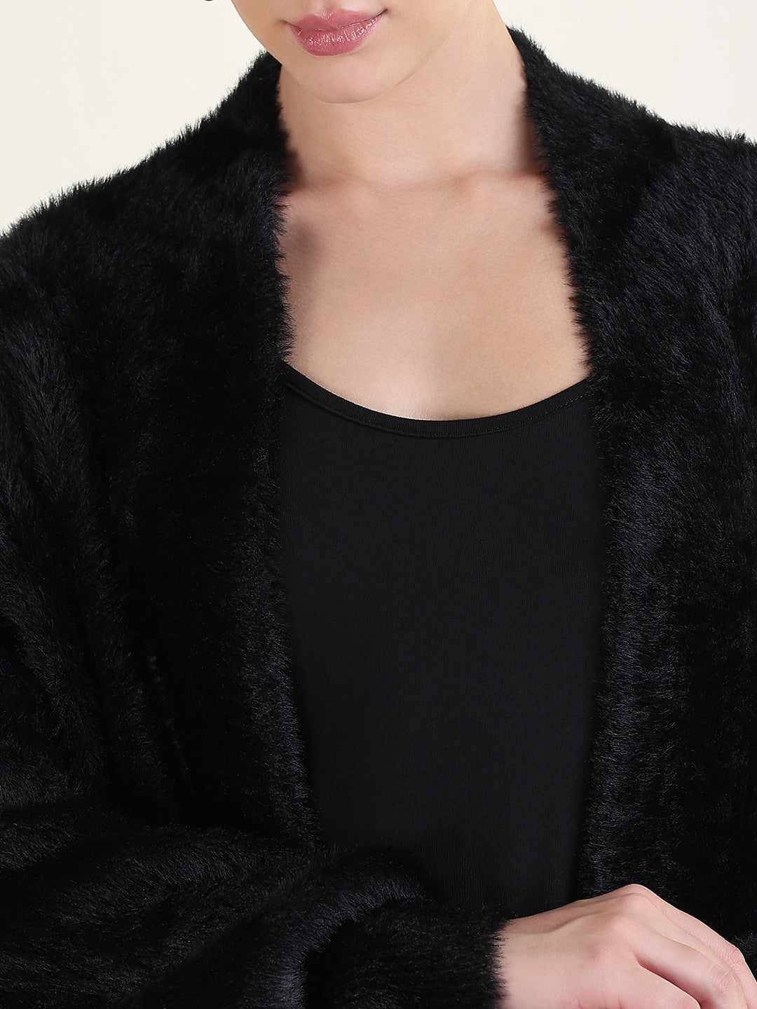 Women's Solid Black Longline Shrug