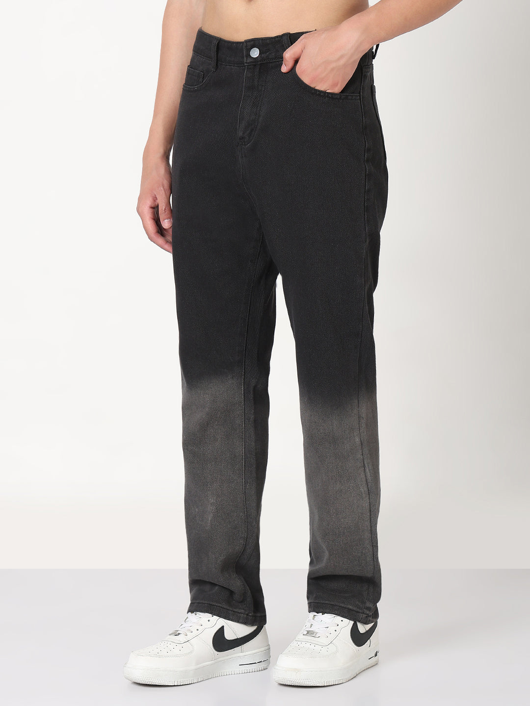 Men's Black Washed Straight Fit Ombre Jeans