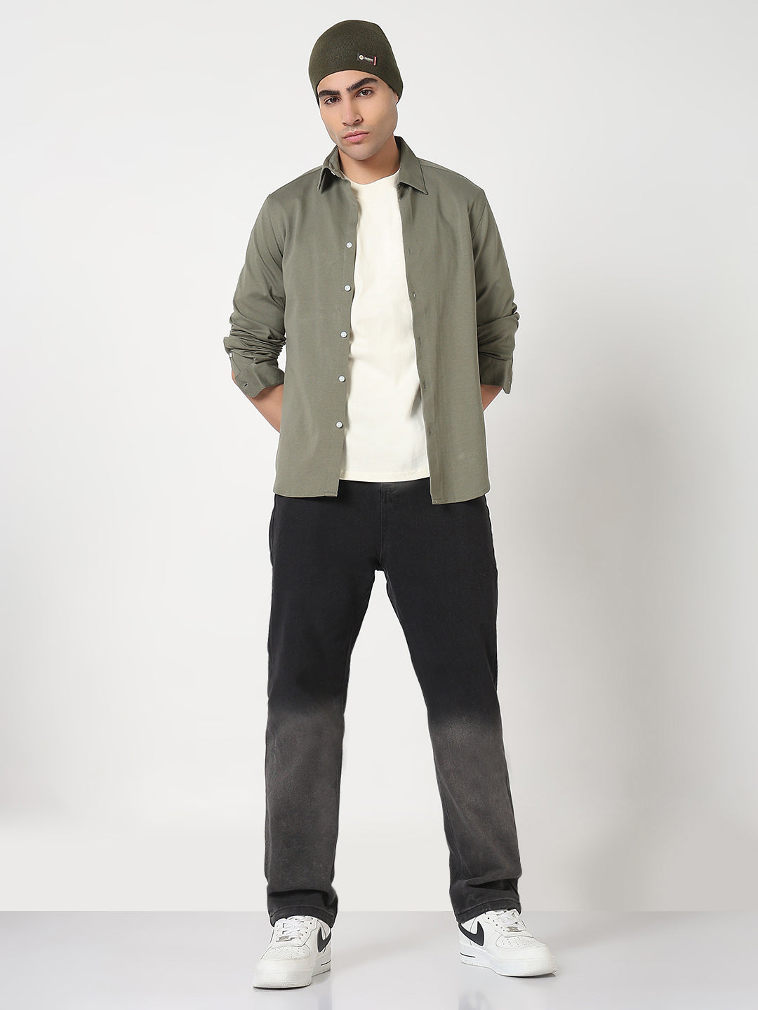 Men's Black Washed Straight Fit Ombre Jeans