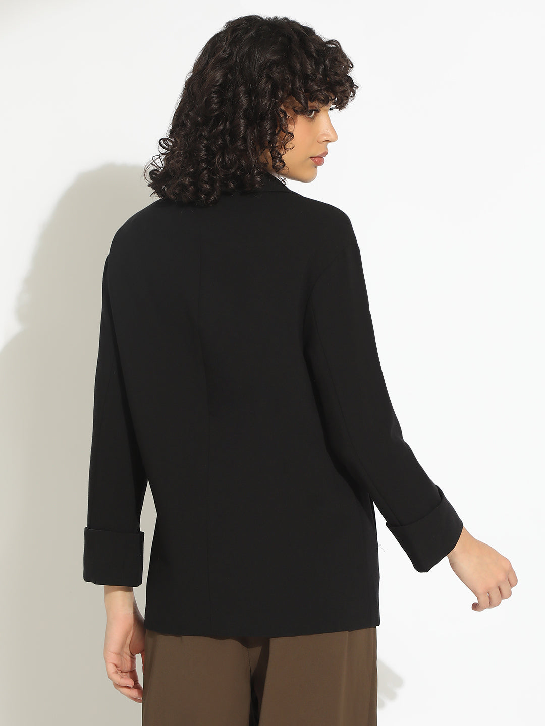 Women's Black Double-Breasted Blazer with Shoulder Pads