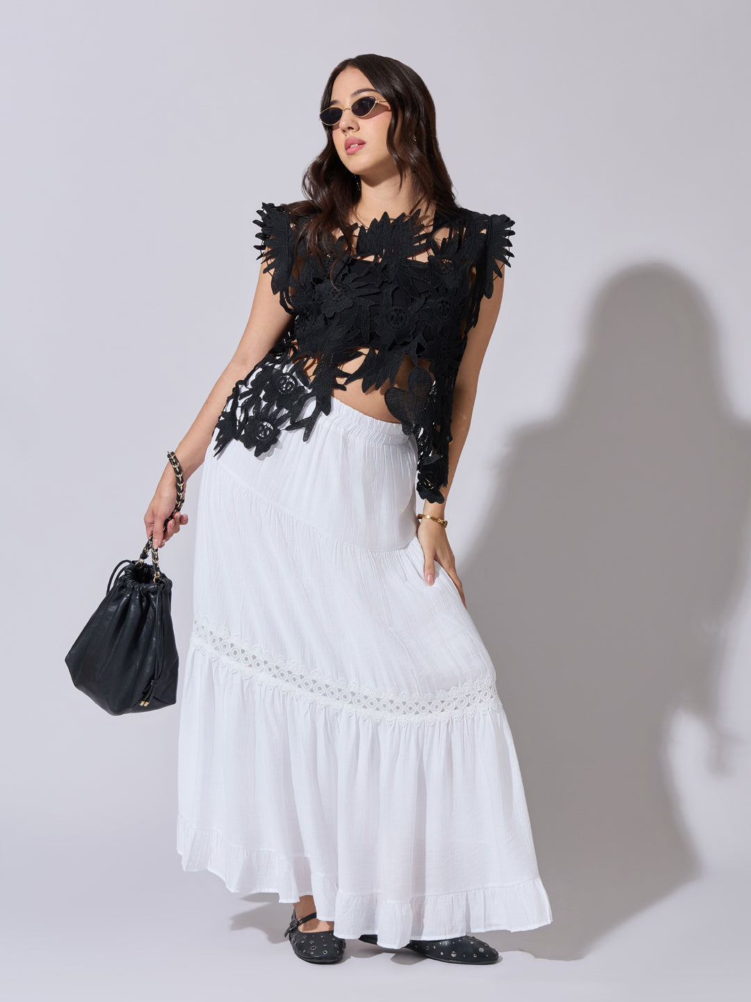 Women's Black Crochet Cutwork Sleeveless Top