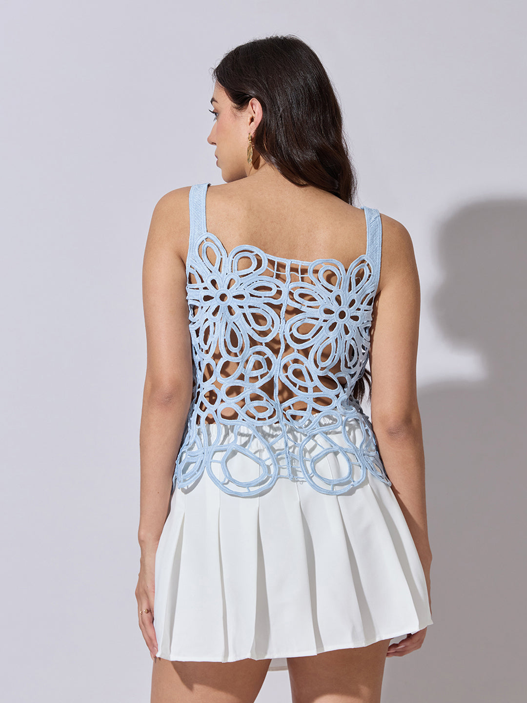 Women's Abstract Crochet Blue Sleeveless Top