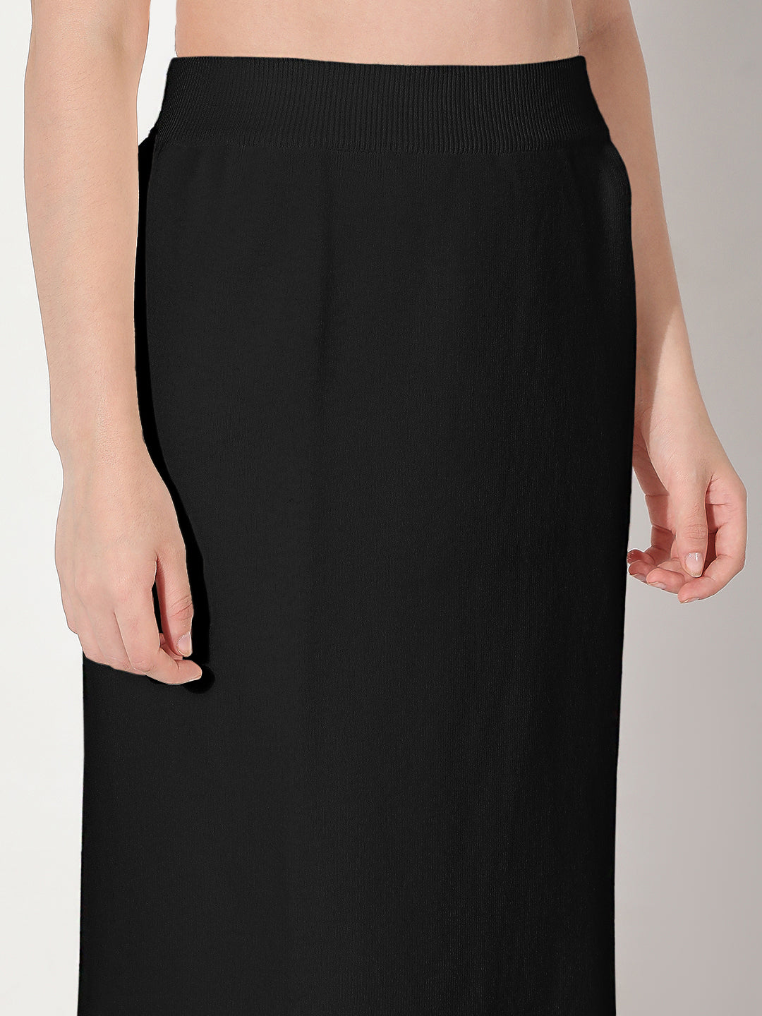 Women's Black Straight Midi Skirt with Back Slit