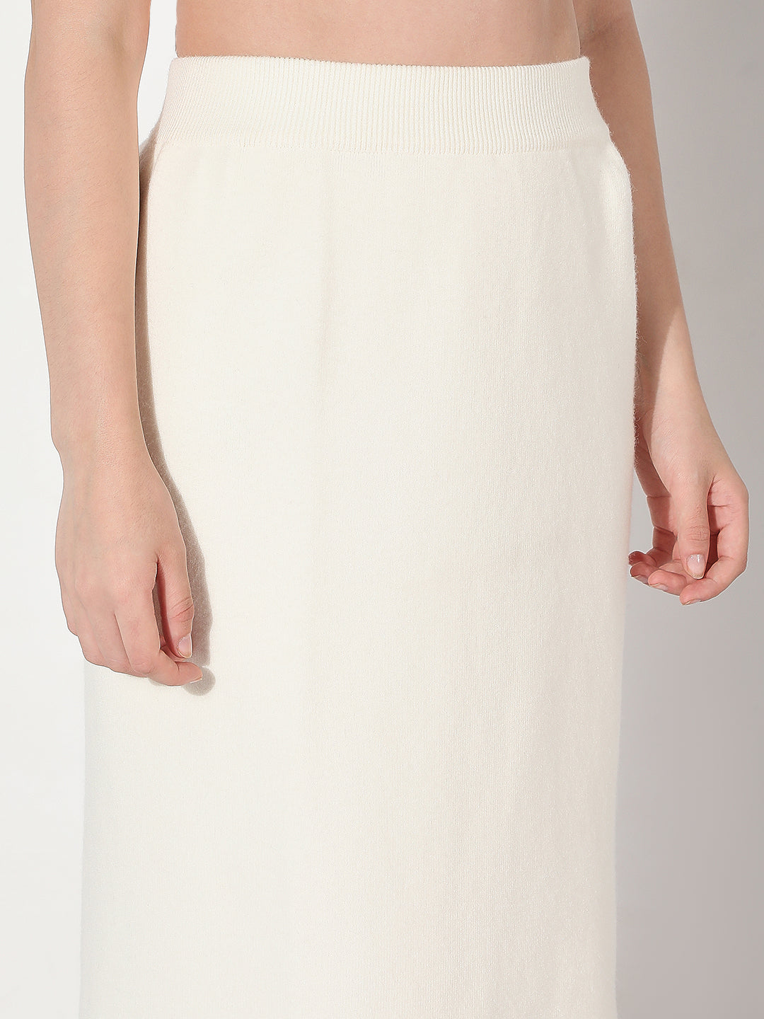 Women's White Straight Midi Skirt with Back Slit