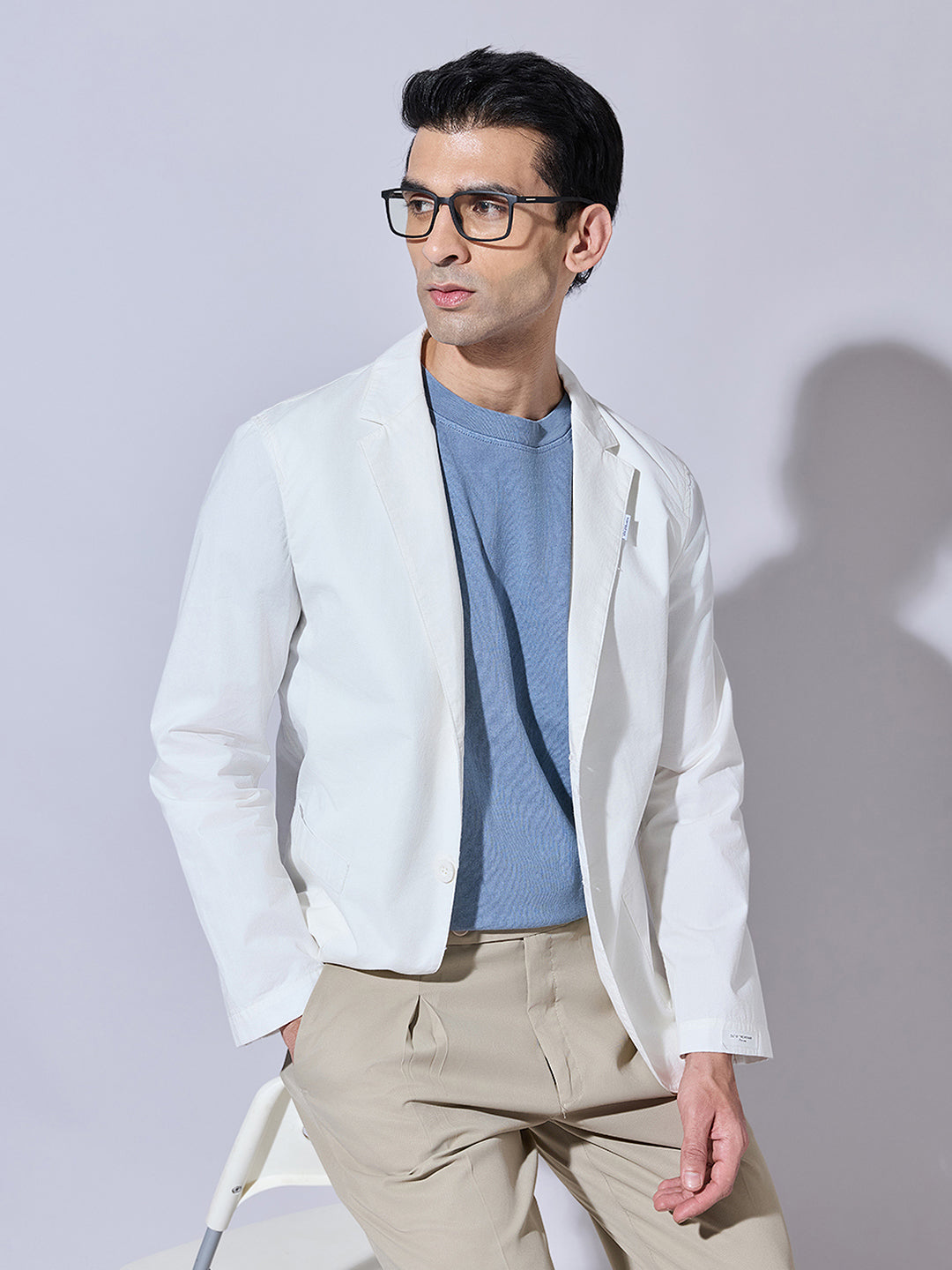 Men's Off-White Single Breasted Blazer with Notch Lapel