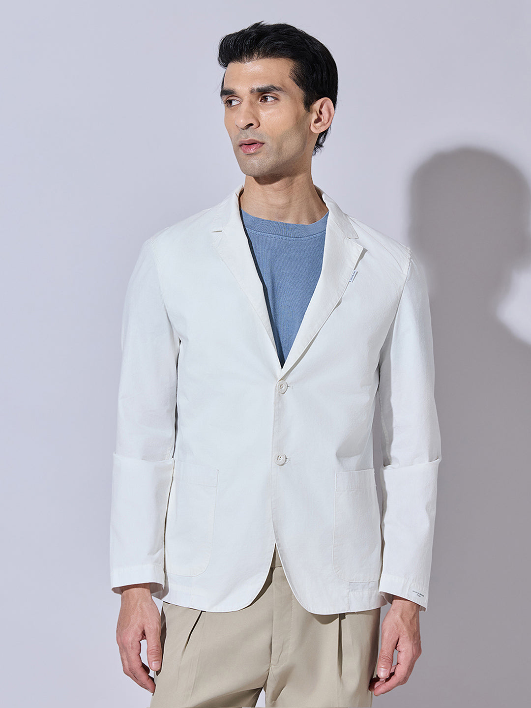 Men's Off-White Single Breasted Blazer with Notch Lapel