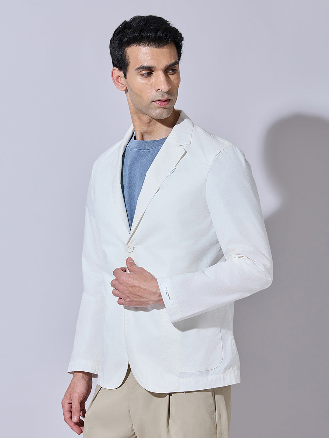 Men's Off-White Single Breasted Blazer with Notch Lapel