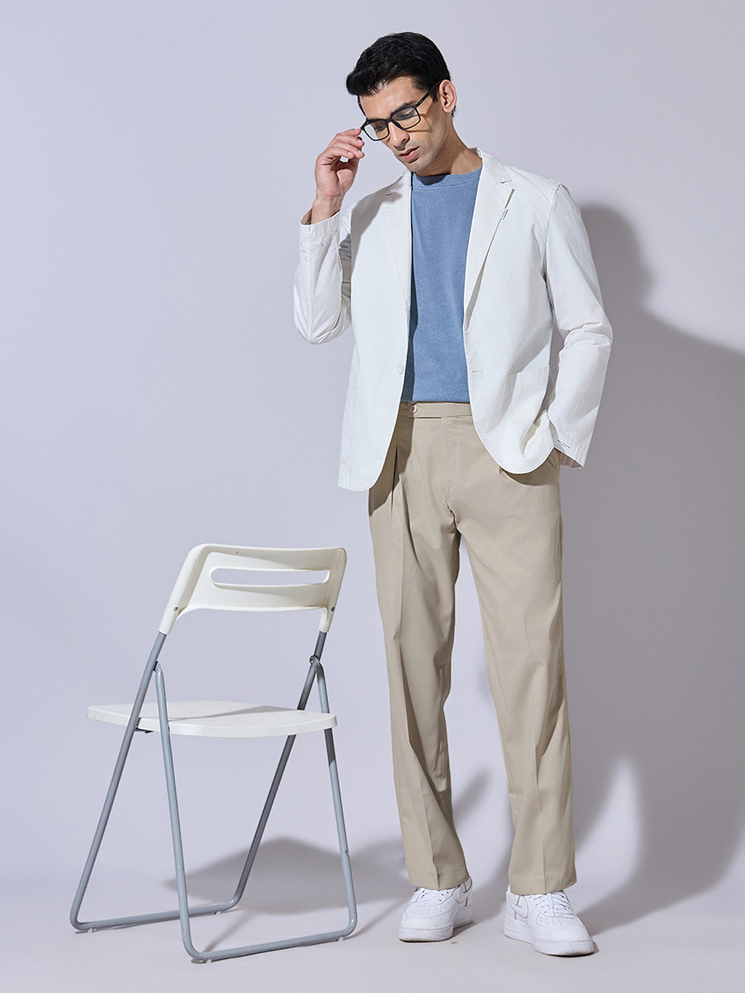 Men's Off-White Single Breasted Blazer with Notch Lapel
